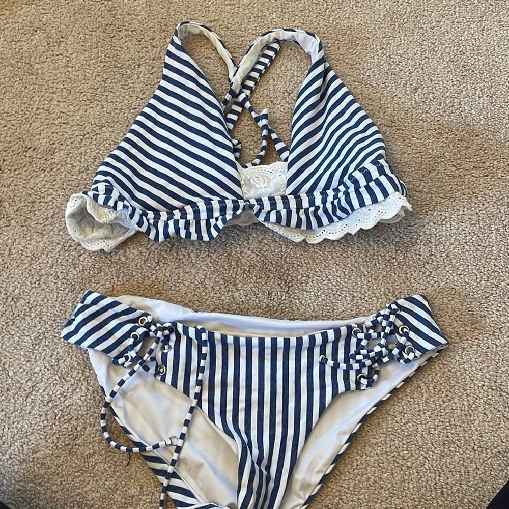 Blue and white stripped bikini!